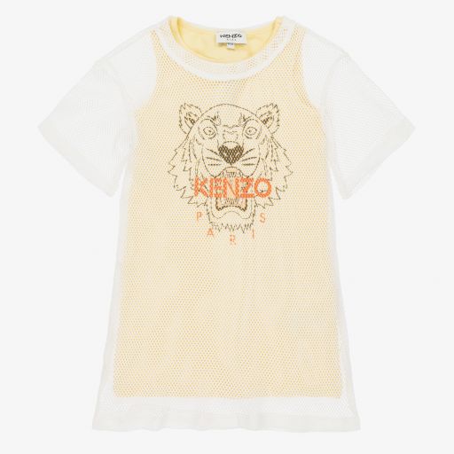 KENZO KIDS-Yellow 2-in-1 Mesh Tiger Dress | Childrensalon Outlet