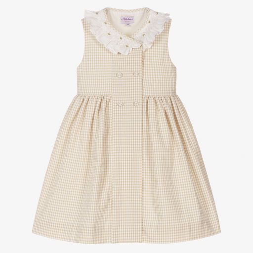 Kidiwi-Beige Gingham Smocked Dress  | Childrensalon Outlet