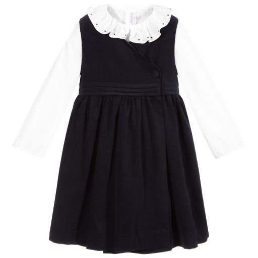 Kidiwi-Blue Cotton Pinafore Dress Set | Childrensalon Outlet