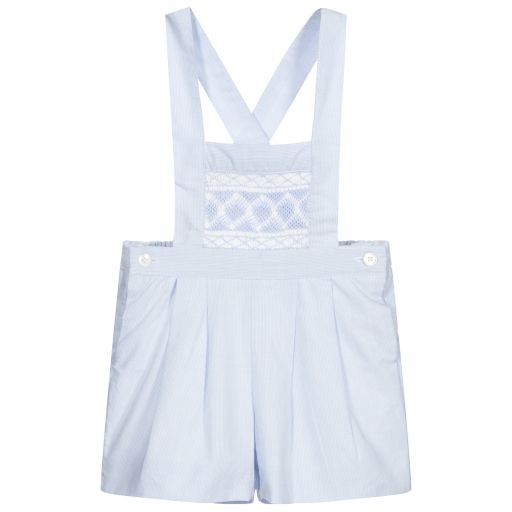 Kidiwi-Blue Cotton Smocked Dungarees | Childrensalon Outlet