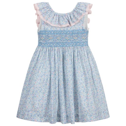 Kidiwi-Blaues, gesmoktes Kleid mit Blumen | Childrensalon Outlet