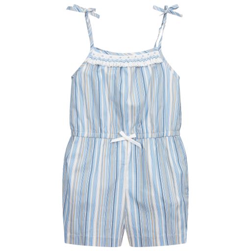 Kidiwi-Blue Striped Smocked Playsuit | Childrensalon Outlet