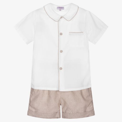 Kidiwi-Boys Beige Linen Shorts Set | Childrensalon Outlet