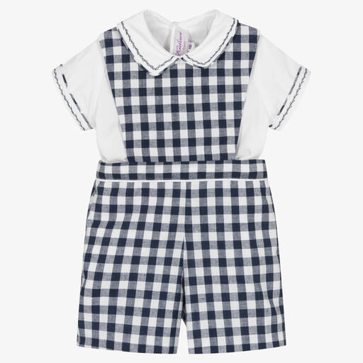 Kidiwi-Boys Blue Gingham Dungaree Set | Childrensalon Outlet