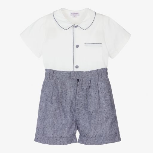 Kidiwi-Белый топ и синие шорты из льна для мальчиков | Childrensalon Outlet