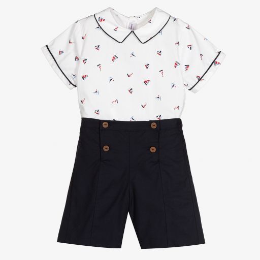 Kidiwi-Boys Blue Sailboats Shorts Set | Childrensalon Outlet