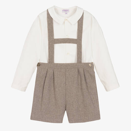 Kidiwi-Кремовая рубашка и коричневые шорты | Childrensalon Outlet