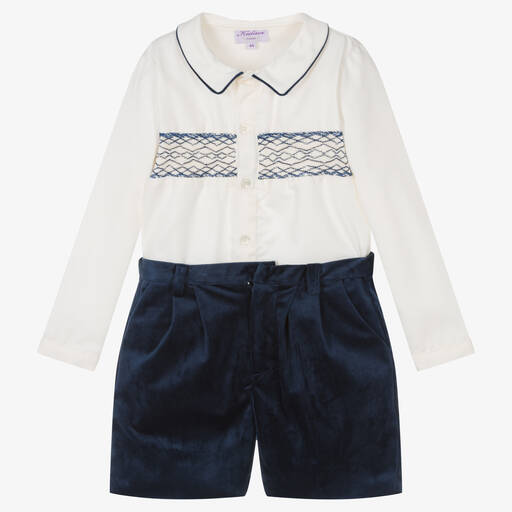 Kidiwi-Top & Samtshorts-Set Elfenbein/Navy | Childrensalon Outlet