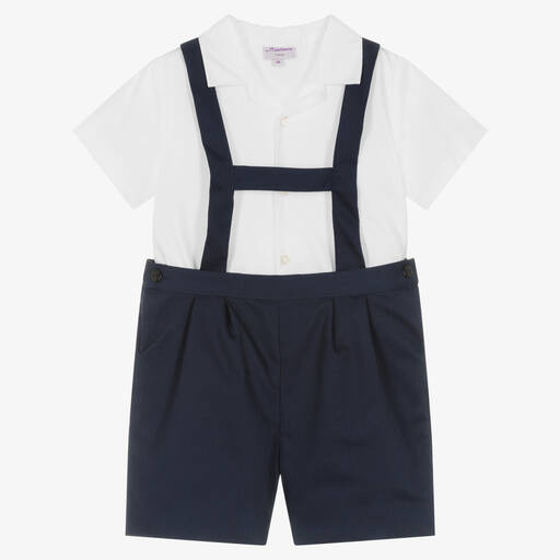 Kidiwi-Boys White & Blue Cotton Shorts Set | Childrensalon Outlet