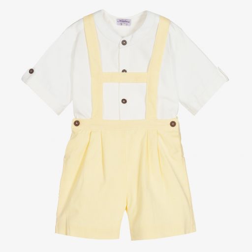 Kidiwi-Boys Yellow Linen Shorts Set | Childrensalon Outlet