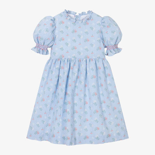 Kidiwi-Girls Blue Check Cotton Dress | Childrensalon Outlet