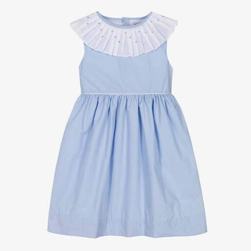 Kidiwi-Girls Blue Pleated Collar Cotton Dress | Childrensalon Outlet