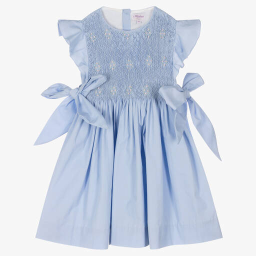 Kidiwi-Girls Blue Smocked Cotton Dress | Childrensalon Outlet