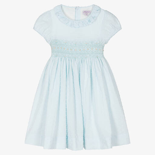 Kidiwi-Girls Blue Smocked Plumeti Dress | Childrensalon Outlet