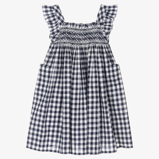 Kidiwi-Girls Blue & White Gingham Smocked Dress | Childrensalon Outlet