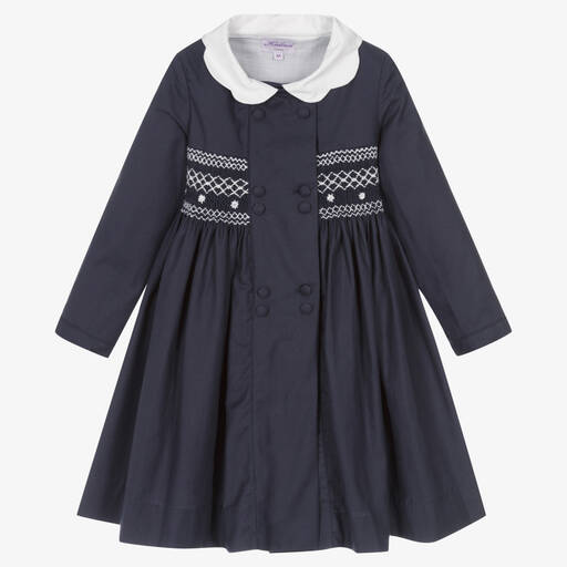 Kidiwi-Girls Blue & White Smocked Dress | Childrensalon Outlet