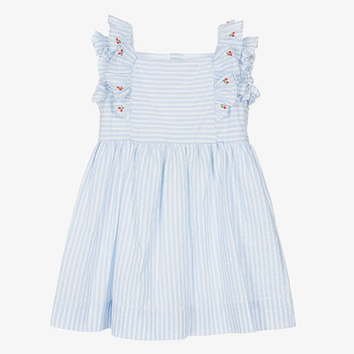 Kidiwi-Girls Blue & White Striped Dress | Childrensalon Outlet
