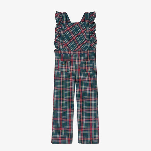 Kidiwi-Girls Green Tartan Dungarees | Childrensalon Outlet