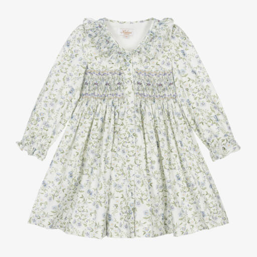 Kidiwi-Girls Ivory Floral Smocked Dress | Childrensalon Outlet