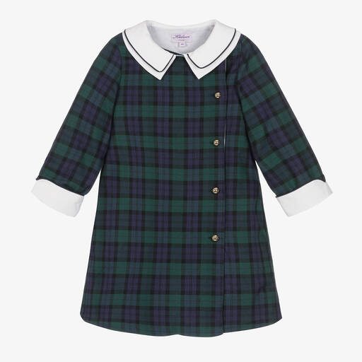 Kidiwi-Girls Navy Blue & Green Tartan Dress | Childrensalon Outlet