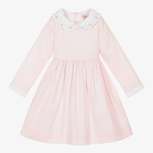 Kidiwi-فستان قطن بتطريز سموك لون زهري | Childrensalon Outlet
