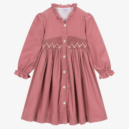 Kidiwi-Girls Pink Needlecord Smocked Dress | Childrensalon Outlet