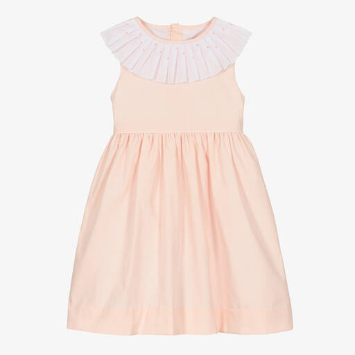 Kidiwi-Girls Pink Pleated Collar Cotton Dress | Childrensalon Outlet
