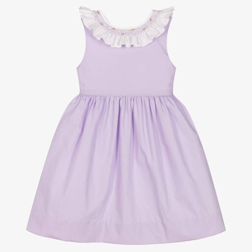 Kidiwi-Girls Purple Smocked Cotton Dress | Childrensalon Outlet