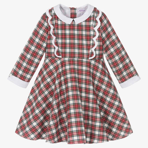 Kidiwi-Girls Red Cotton Tartan Dress  | Childrensalon Outlet