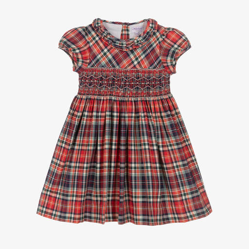 Kidiwi-Girls Red Tartan Smocked Dress | Childrensalon Outlet