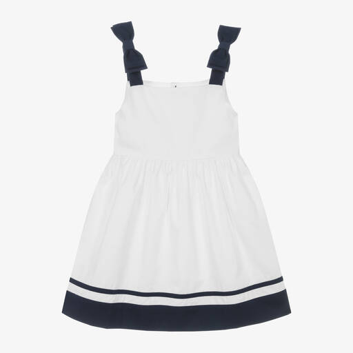 Kidiwi-Girls White Cotton Bow Dress  | Childrensalon Outlet