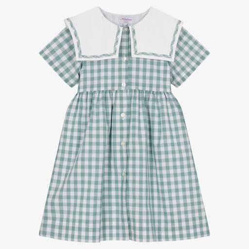 Kidiwi-Girls White & Green Gingham Dress | Childrensalon Outlet