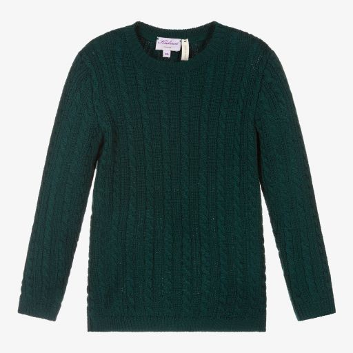 Kidiwi-Green Knitted Wool Sweater  | Childrensalon Outlet