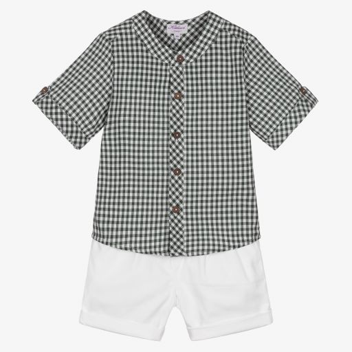 Kidiwi-Green & White Cotton Shorts Set | Childrensalon Outlet