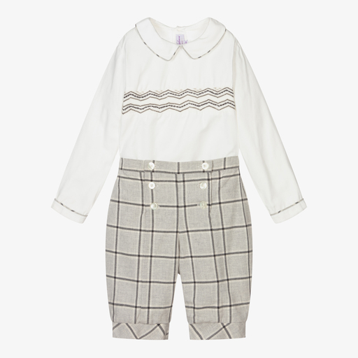 Kidiwi-Ivory & Grey Shorts Set  | Childrensalon Outlet