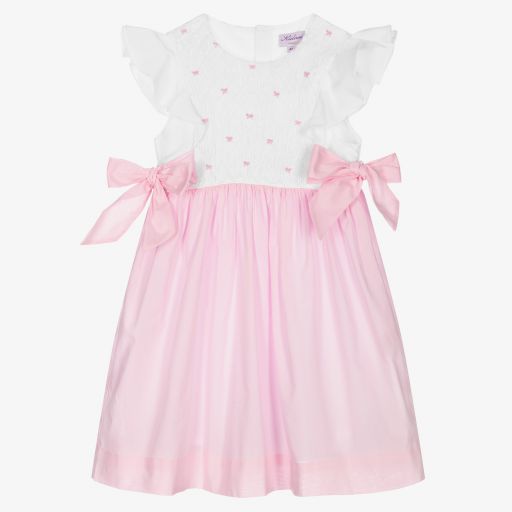 Kidiwi-Pink Smocked Cotton Dress  | Childrensalon Outlet