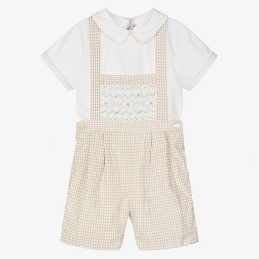 Kidiwi-Smocked Gingham Dungaree Set | Childrensalon Outlet