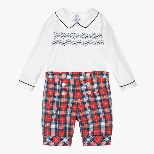 Kidiwi-Gesmoktes Short-Set mit Schottenkaros  | Childrensalon Outlet