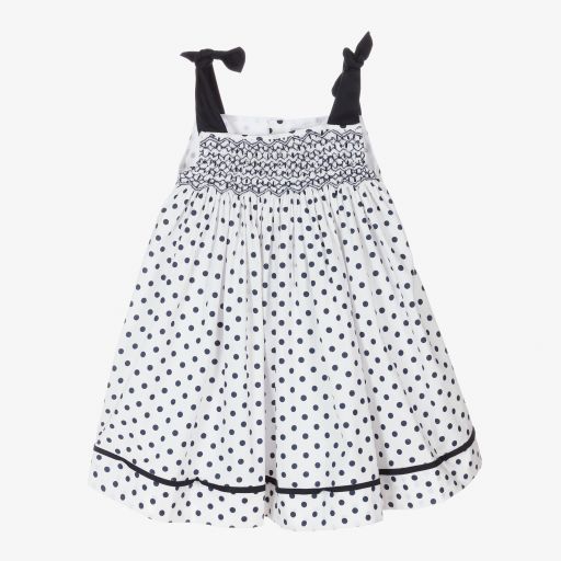 Kidiwi-White & Blue Smocked Dress  | Childrensalon Outlet