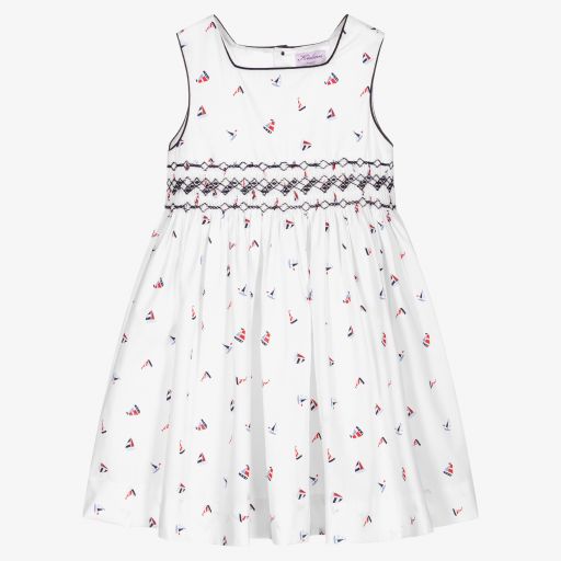 Kidiwi-White Smocked Sailboats Dress  | Childrensalon Outlet