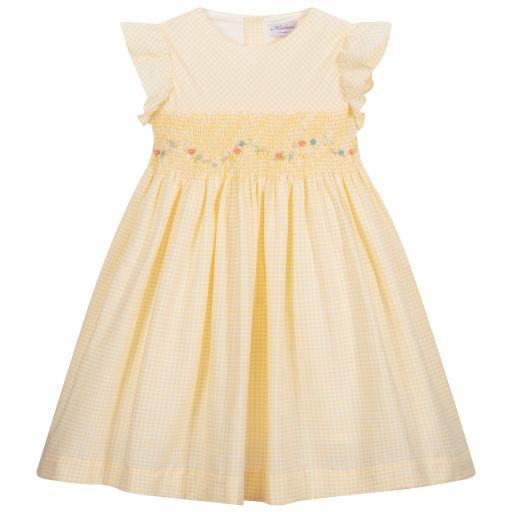 Kidiwi-Желтое платье в мелкую клетку со сборками  | Childrensalon Outlet