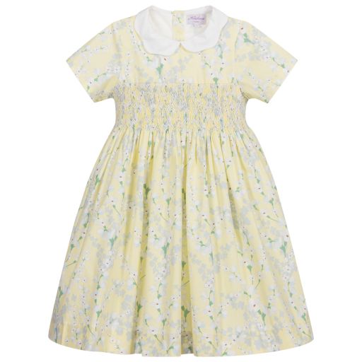 Kidiwi-Gelbes, gesmoktes Kleid mit Blumen  | Childrensalon Outlet