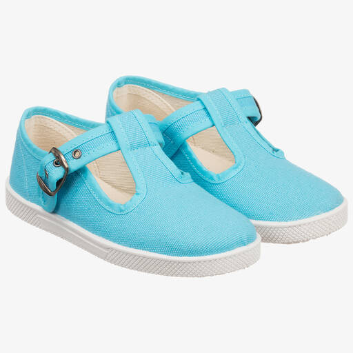 KIKU-Turquoise Blue Canvas T-Bar Shoes | Childrensalon Outlet