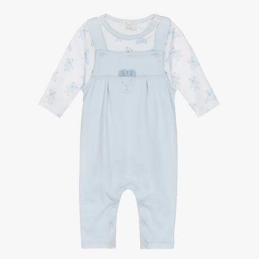 Kissy Kissy-Baby Boys Blue Beary Plaid Dungarees Set | Childrensalon Outlet