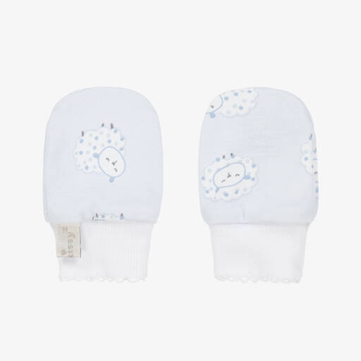 Kissy Kissy-Baby Boys Blue Fleecy Sheep Scratch Mittens | Childrensalon Outlet