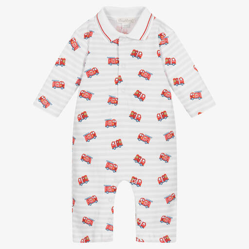 Kissy Kissy-Baby Boys White & Grey Firetruck Rescue Romper | Childrensalon Outlet