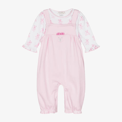 Kissy Kissy-Baby Girls Pink Beary Plaid Dungarees Set | Childrensalon Outlet
