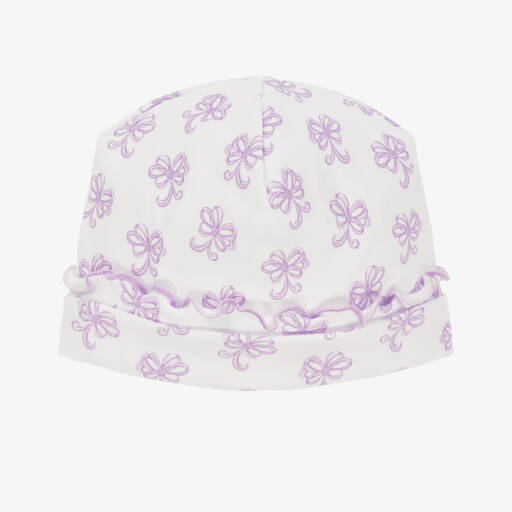 Kissy Kissy-Baby Girls White & Purple Bows All Around Hat | Childrensalon Outlet