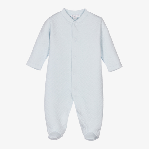 Kissy Kissy-Blue Pima Cotton Jacquard Babygrow | Childrensalon Outlet