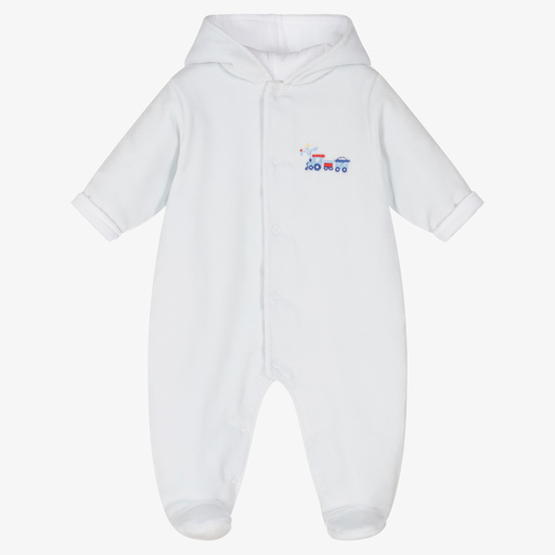 Kissy Kissy-Blue Rail Cotton Velour Pramsuit | Childrensalon Outlet